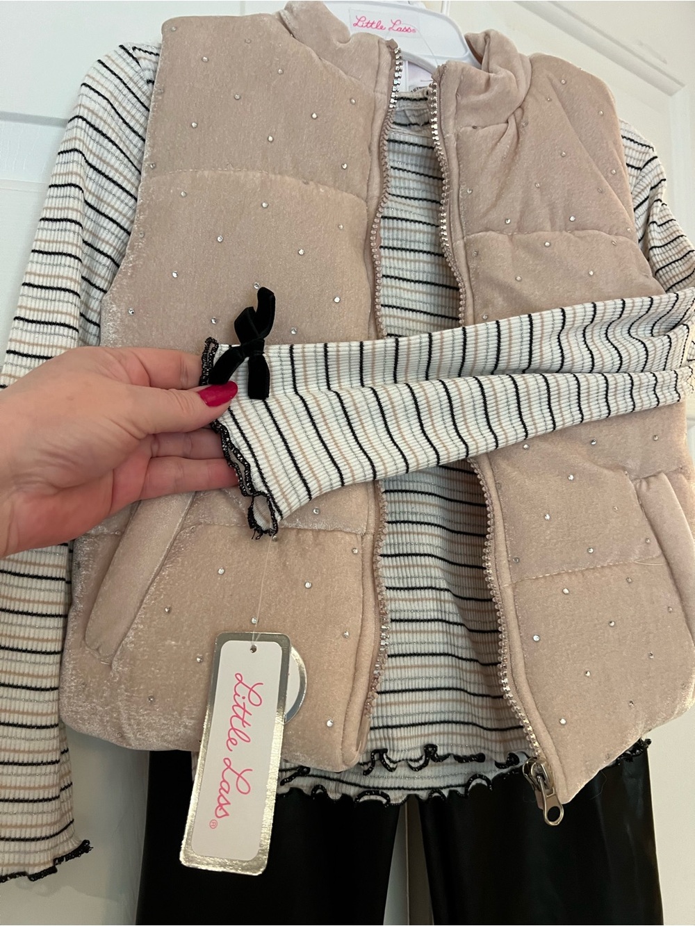 Little Lass Girls Sz 6 Quilted Vest, Shirt and Faux Leather Pants - 3 Piece Set - Picture 9 of 13
